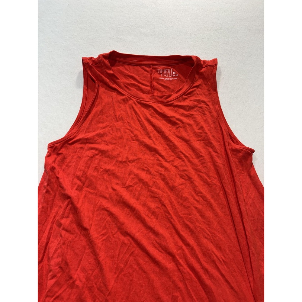 Time And Tru Tank Dress Womens Medium Red Crew Neck Sleeveless Stretch Jersey - Picture 2 of 9
